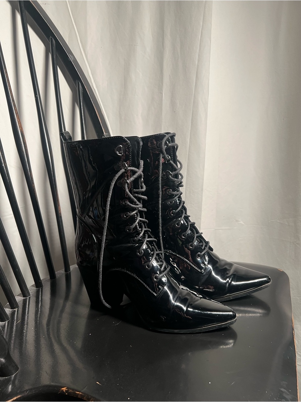 Black Patent Lace-Up Women’s Ankle Boots